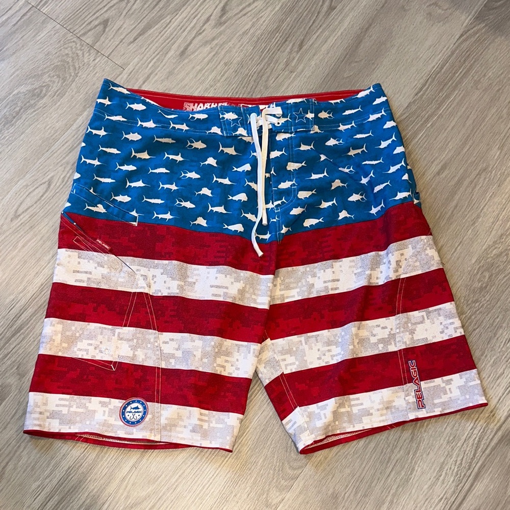 Pelagic Stars and Stripes Swim Board Shorts